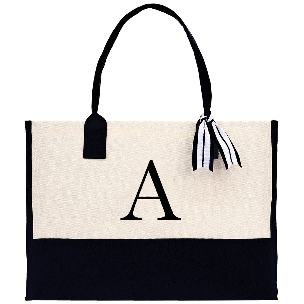 Monogram and Personalized Name Cotton Canvas Tote Bag Initial Tote Bag Letter Tote Bag Birthday Gift Bag Beach Bag Custom Monogrammed Bag