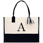 Monogram and Personalized Name Cotton Canvas Tote Bag Initial Tote Bag Letter Tote Bag Birthday Gift Bag Beach Bag Custom Monogrammed Bag