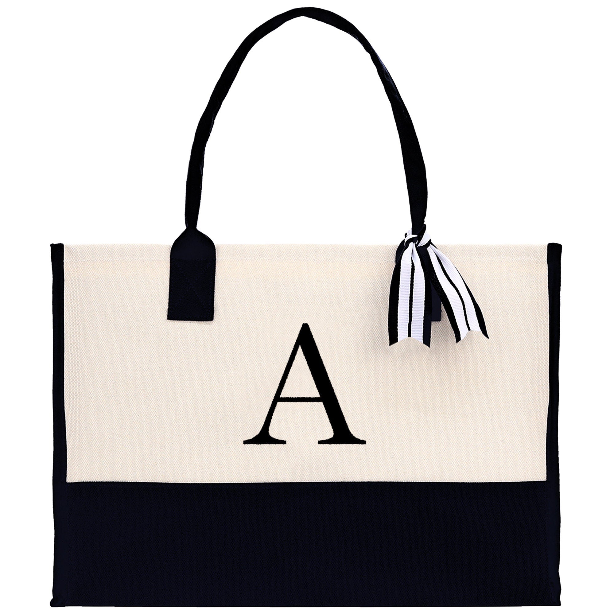 Monogram and Personalized Name Cotton Canvas Tote Bag Initial Tote Bag Letter Tote Bag Birthday Gift Bag Beach Bag Custom Monogrammed Bag