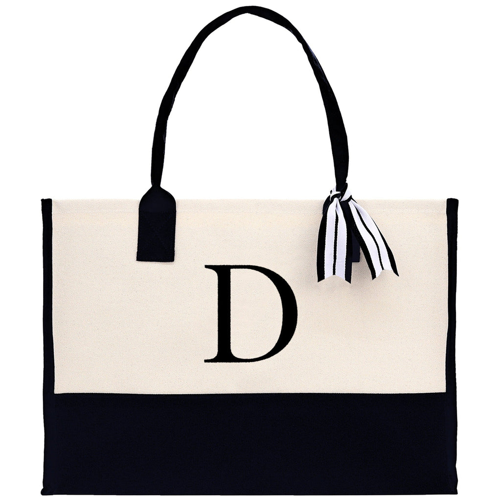 Monogram and Personalized Name Cotton Canvas Tote Bag Initial Tote Bag Letter Tote Bag Birthday Gift Bag Beach Bag Custom Monogrammed Bag