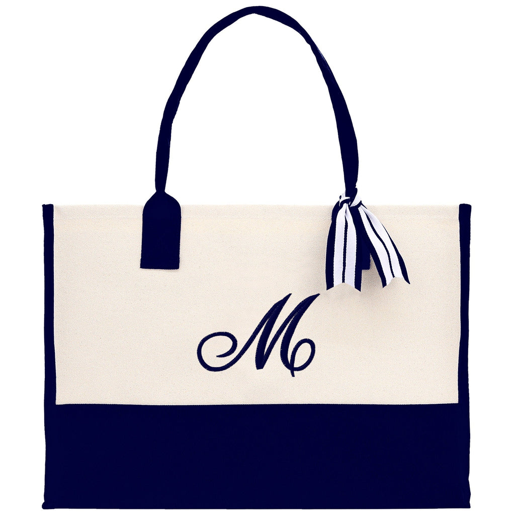 Monogram and Personalized Name Cotton Canvas Tote Bag Initial Tote Bag Letter Tote Bag Birthday Gift Bag Beach Bag Custom Monogrammed Bag