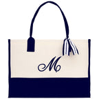 Monogram and Personalized Name Cotton Canvas Tote Bag Initial Tote Bag Letter Tote Bag Birthday Gift Bag Beach Bag Custom Monogrammed Bag