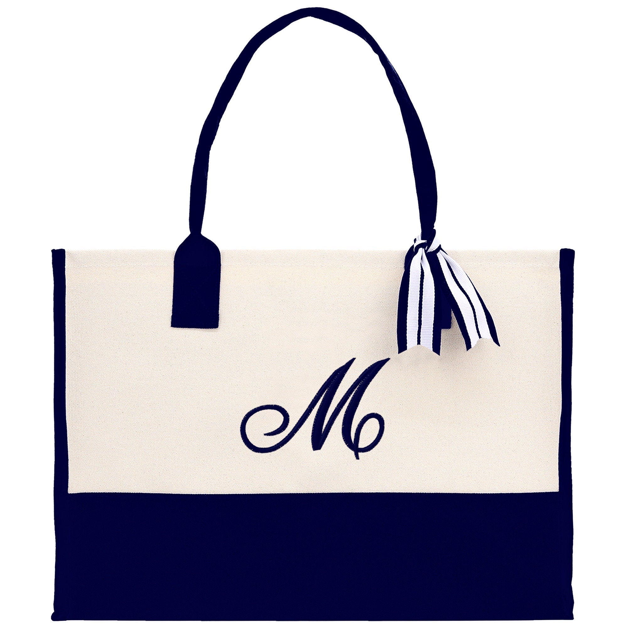 Monogram and Personalized Name Cotton Canvas Tote Bag Initial Tote Bag Letter Tote Bag Birthday Gift Bag Beach Bag Custom Monogrammed Bag