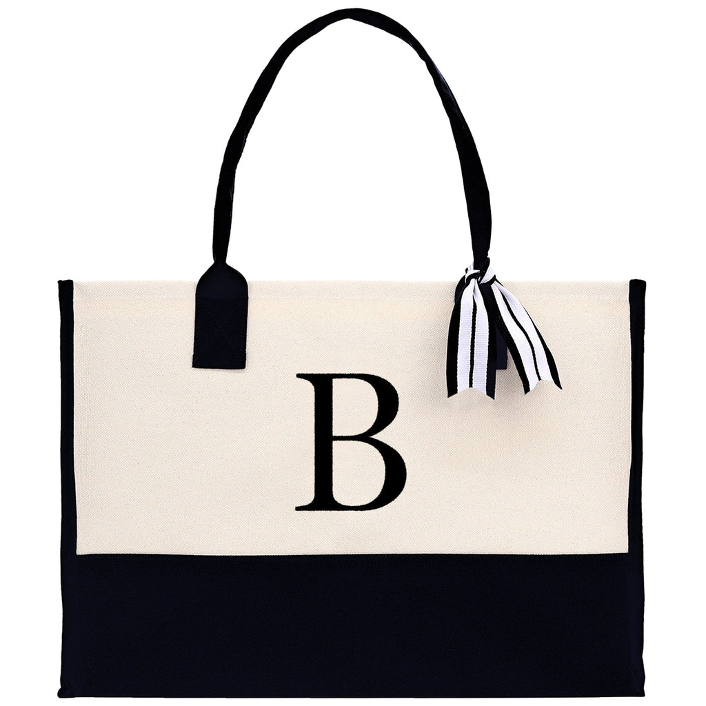 Monogram and Personalized Name Cotton Canvas Tote Bag Initial Tote Bag Letter Tote Bag Birthday Gift Bag Beach Bag Custom Monogrammed Bag