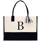 Monogram and Personalized Name Cotton Canvas Tote Bag Initial Tote Bag Letter Tote Bag Birthday Gift Bag Beach Bag Custom Monogrammed Bag