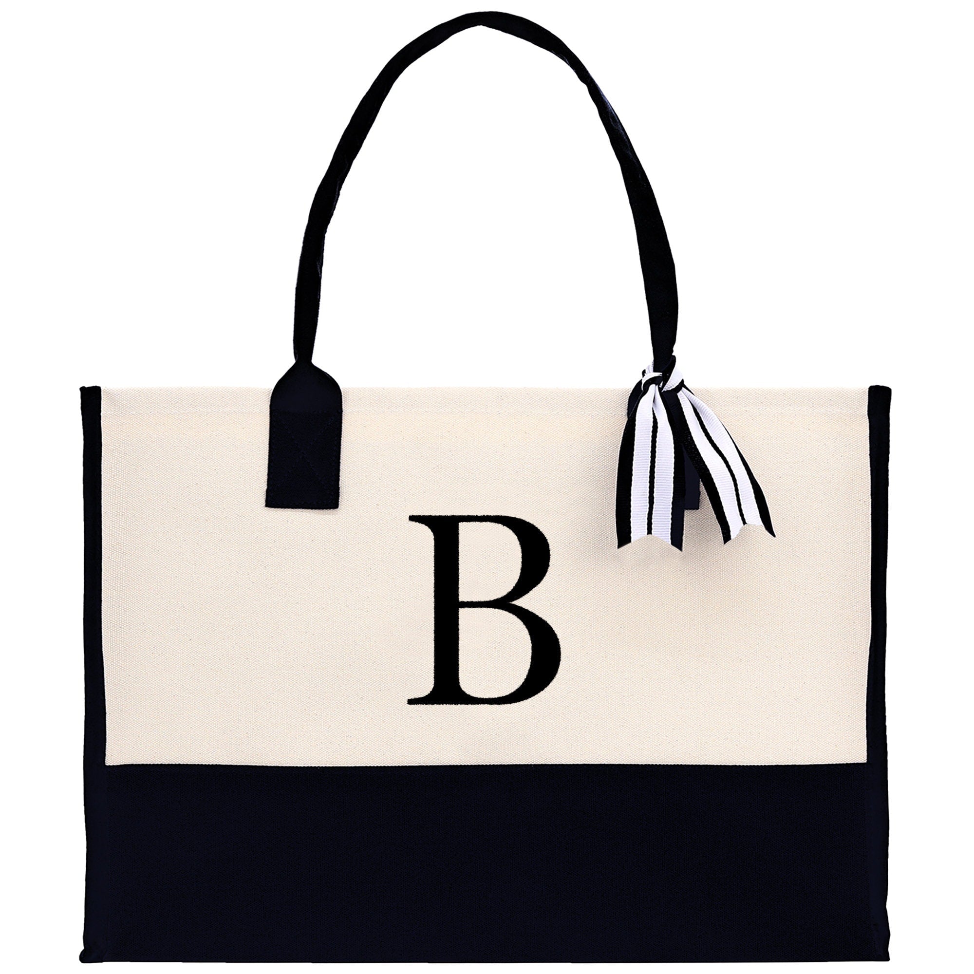 Monogram and Personalized Name Cotton Canvas Tote Bag Initial Tote Bag Letter Tote Bag Birthday Gift Bag Beach Bag Custom Monogrammed Bag