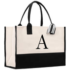 Monogram and Personalized Name Cotton Canvas Tote Bag Initial Tote Bag Letter Tote Bag Birthday Gift Bag Beach Bag Custom Monogrammed Bag