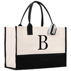 Monogram and Personalized Name Cotton Canvas Tote Bag Initial Tote Bag Letter Tote Bag Birthday Gift Bag Beach Bag Custom Monogrammed Bag