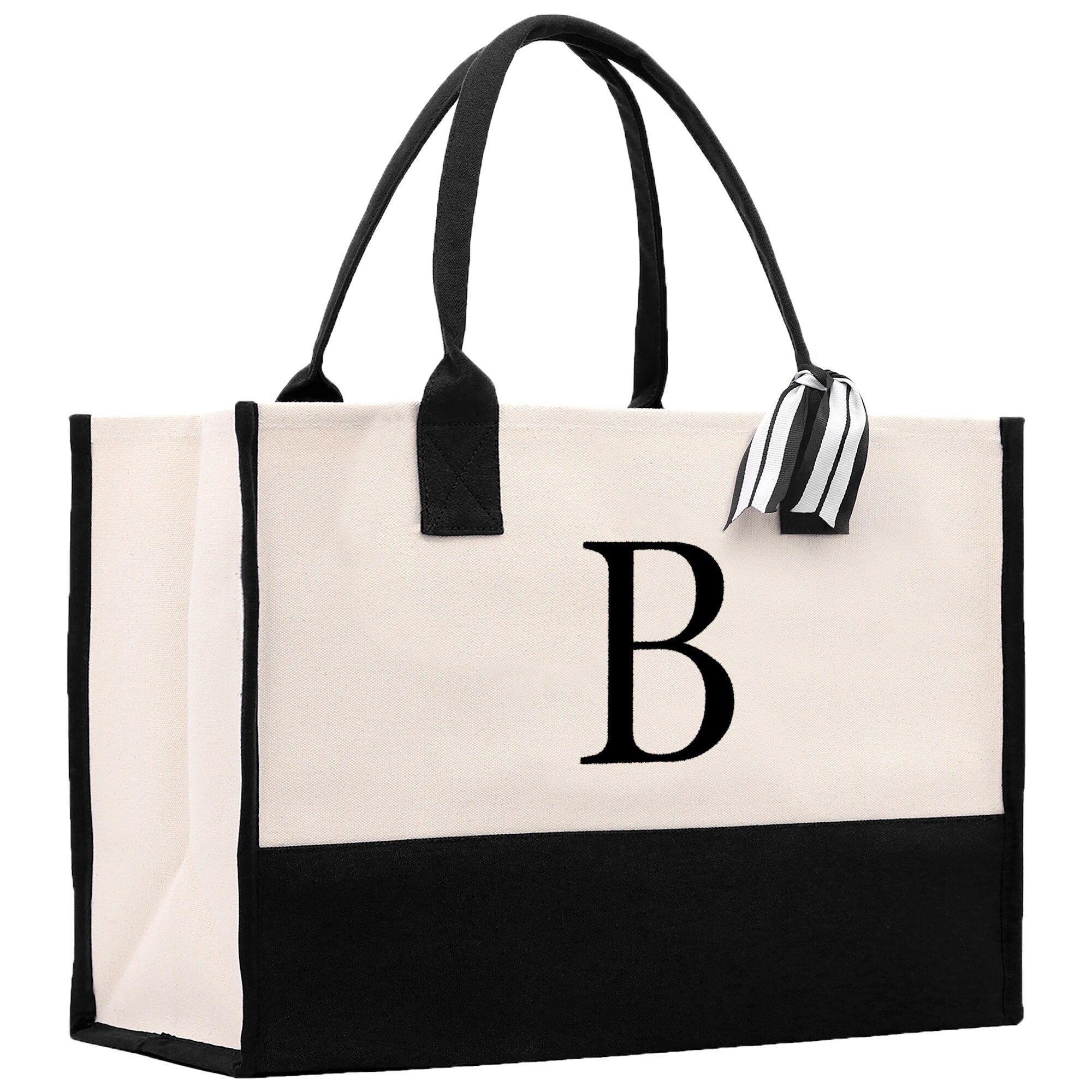 Monogram and Personalized Name Cotton Canvas Tote Bag Initial Tote Bag Letter Tote Bag Birthday Gift Bag Beach Bag Custom Monogrammed Bag