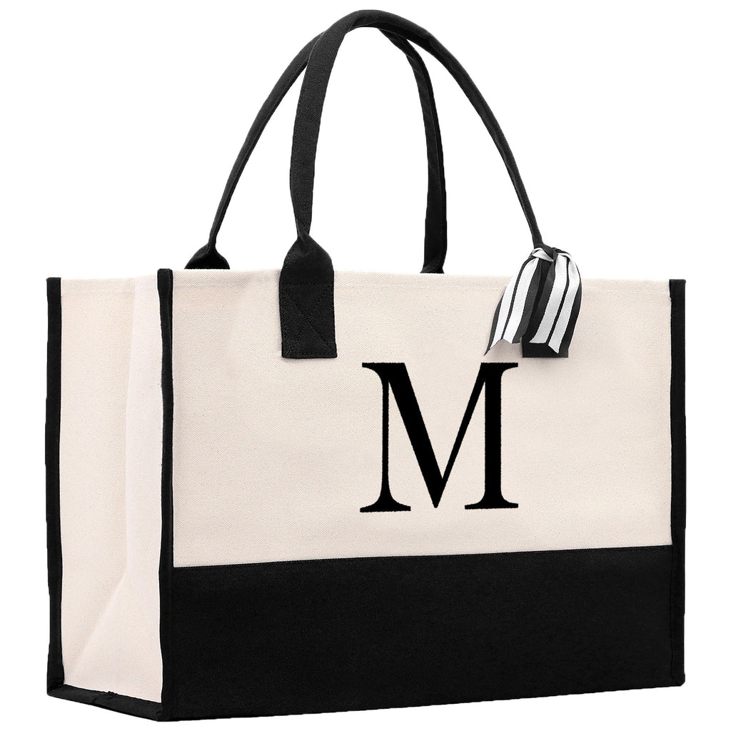 Monogram and Personalized Name Cotton Canvas Tote Bag Initial Tote Bag Letter Tote Bag Birthday Gift Bag Beach Bag Custom Monogrammed Bag