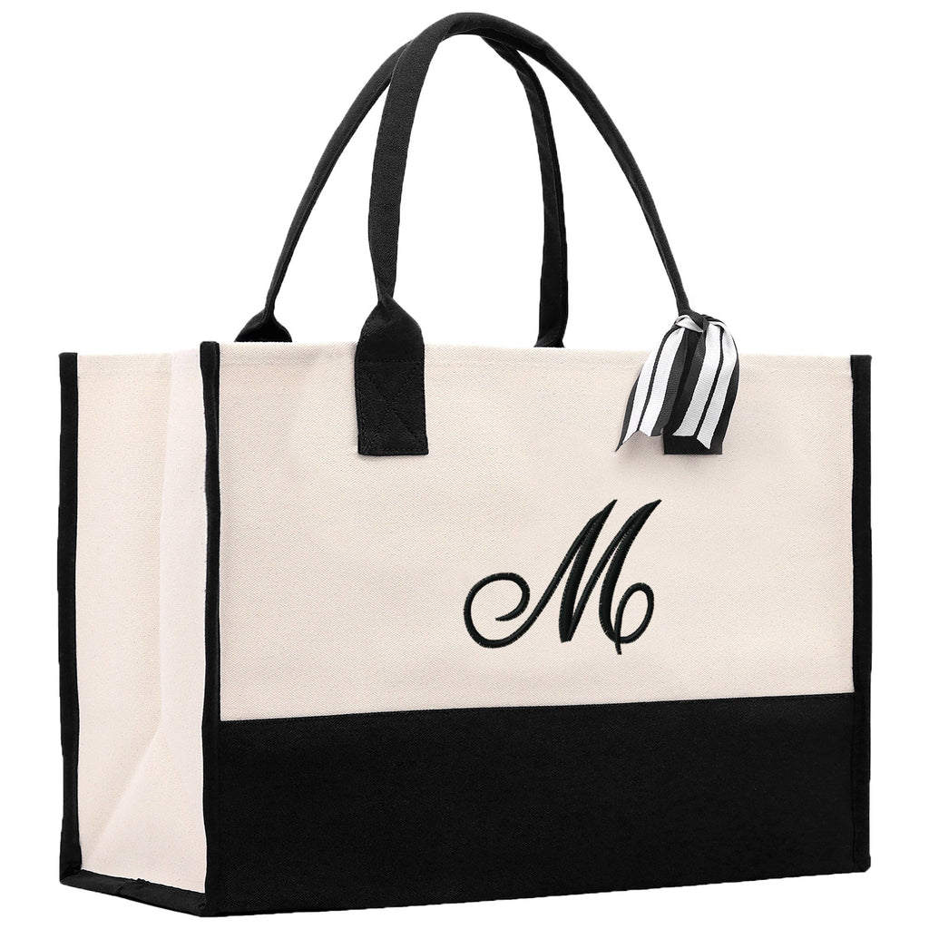 Monogram and Personalized Name Cotton Canvas Tote Bag Initial Tote Bag Letter Tote Bag Birthday Gift Bag Beach Bag Custom Monogrammed Bag