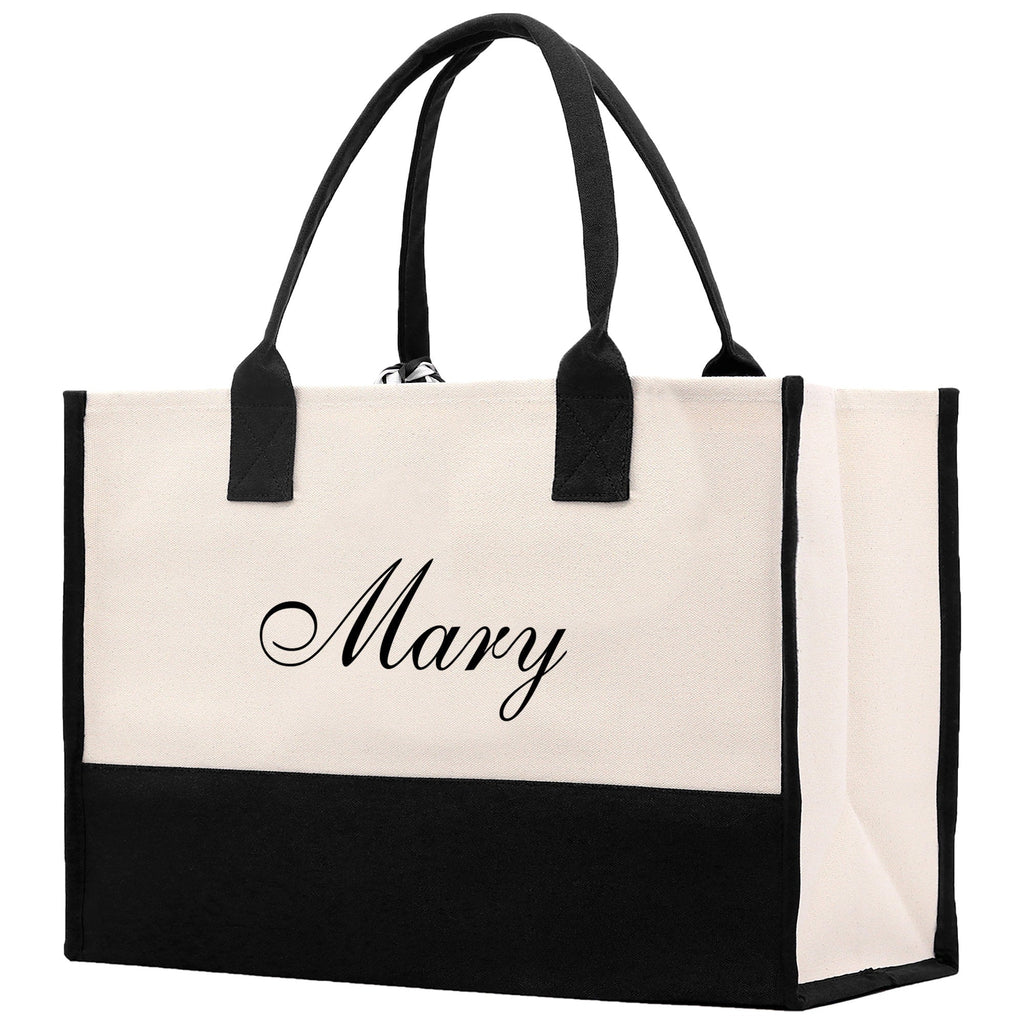 Monogram and Personalized Name Cotton Canvas Tote Bag Initial Tote Bag Letter Tote Bag Birthday Gift Bag Beach Bag Custom Monogrammed Bag