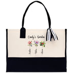 Personalized Kids and Grandkids Name Cotton Canvas Tote Bag Custom Flower Tote Bag Gift for Mom Gift for Grandma Birth Month Grandkids Name