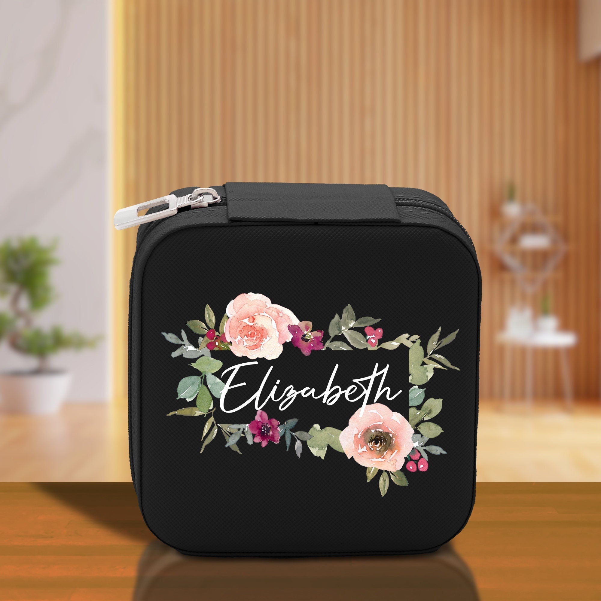 Floral Frame Custom Name Cotton Canvas Tote Bag Personalized Bridesmaid Gift Bag Wedding Birthday Gift Custom Name Tote Maid of Honor Gift