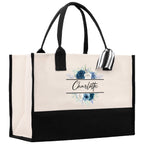 Floral Frame Custom Name Cotton Canvas Tote Bag Personalized Bridesmaid Gift Bag Wedding Birthday Gift Custom Name Tote Maid of Honor Gift