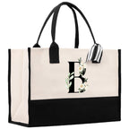 Floral Monogram Cotton Canvas Tote Bag Personalized Bridesmaid Gift Bag Wedding Birthday Gift Custom Name Tote Maid of Honor Wedding Gift