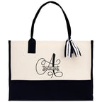 Split Initial and Name Custom Cotton Canvas Tote Bag Personalized Initial Tote Birthday Gift Wedding Gift Jewelry Box Frosted Can Glass Set