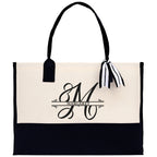 Split Initial and Name Custom Cotton Canvas Tote Bag Personalized Initial Tote Birthday Gift Wedding Gift Jewelry Box Frosted Can Glass Set