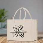 Split Initial and Name Custom Cotton Canvas Tote Bag Personalized Initial Tote Birthday Gift Wedding Gift Jewelry Box Frosted Can Glass Set