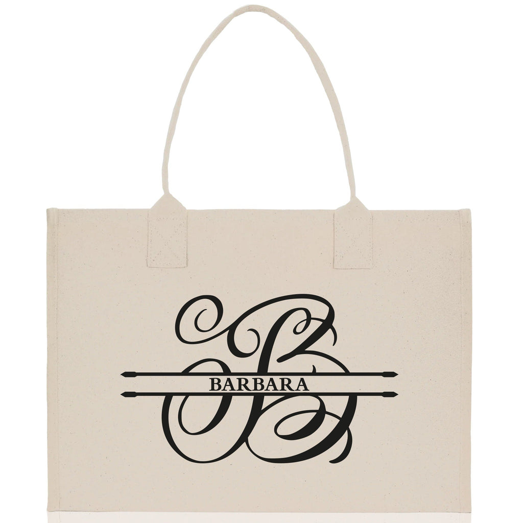 Split Initial and Name Custom Cotton Canvas Tote Bag Personalized Initial Tote Birthday Gift Wedding Gift Jewelry Box Frosted Can Glass Set