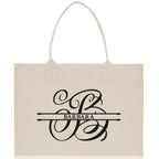 Split Initial and Name Custom Cotton Canvas Tote Bag Personalized Initial Tote Birthday Gift Wedding Gift Jewelry Box Frosted Can Glass Set