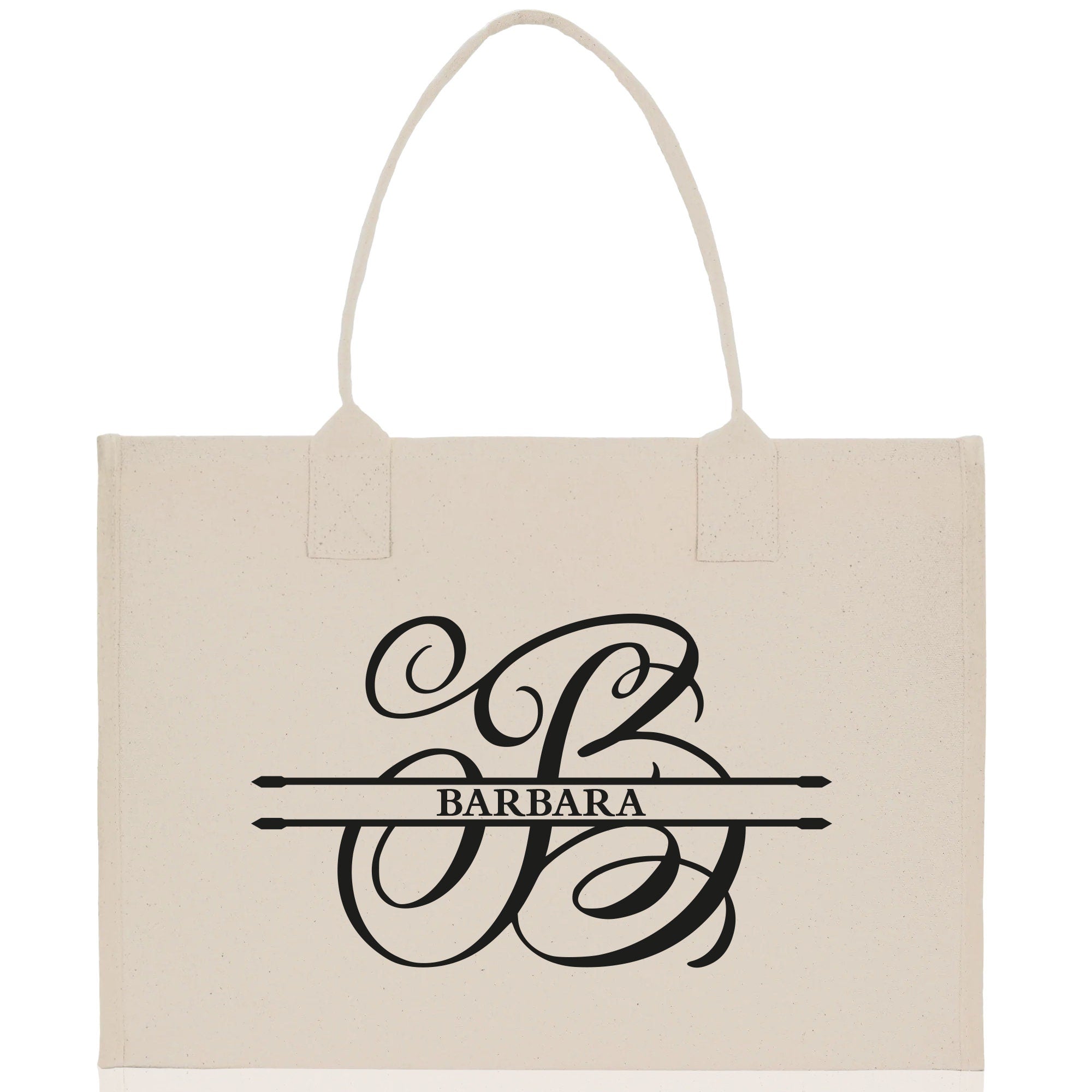 Split Initial and Name Custom Cotton Canvas Tote Bag Personalized Initial Tote Birthday Gift Wedding Gift Jewelry Box Frosted Can Glass Set