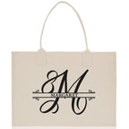 Split Initial and Name Custom Cotton Canvas Tote Bag Personalized Initial Tote Birthday Gift Wedding Gift Jewelry Box Frosted Can Glass Set