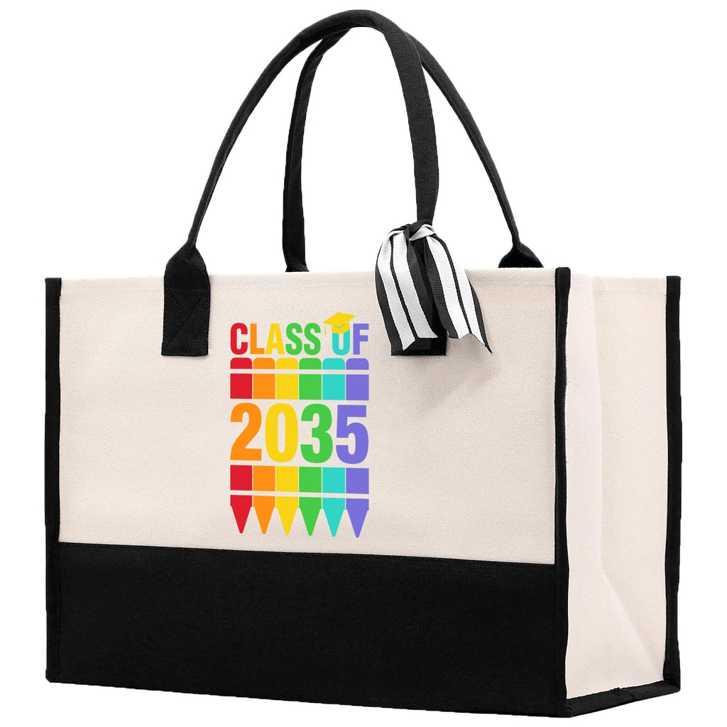 Class of 2035 Colorful Crayons Cotton Canvas Tote Bag Graduation Gift Bag Last Day of School Pre-Kindergarten Bag First Day of School Bag