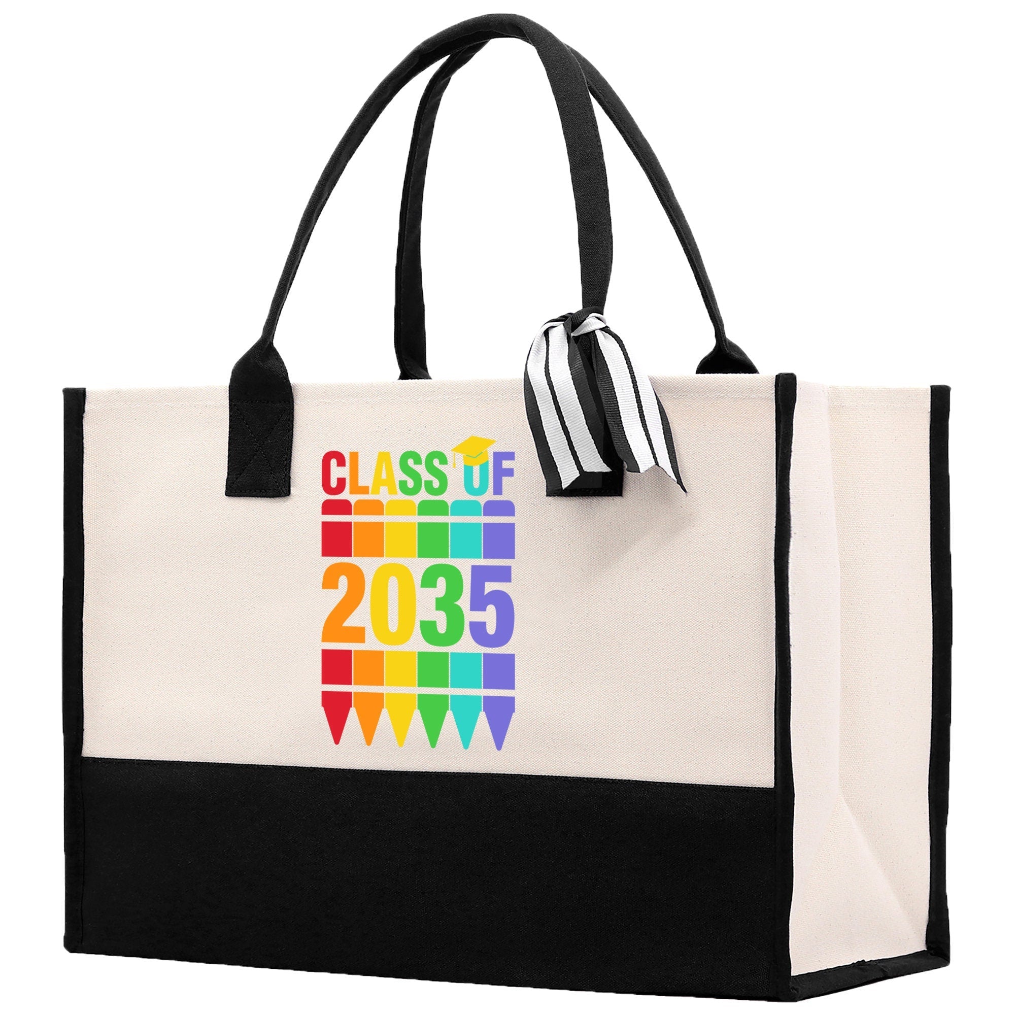 Class of 2035 Colorful Crayons Cotton Canvas Tote Bag Graduation Gift Bag Last Day of School Pre-Kindergarten Bag First Day of School Bag
