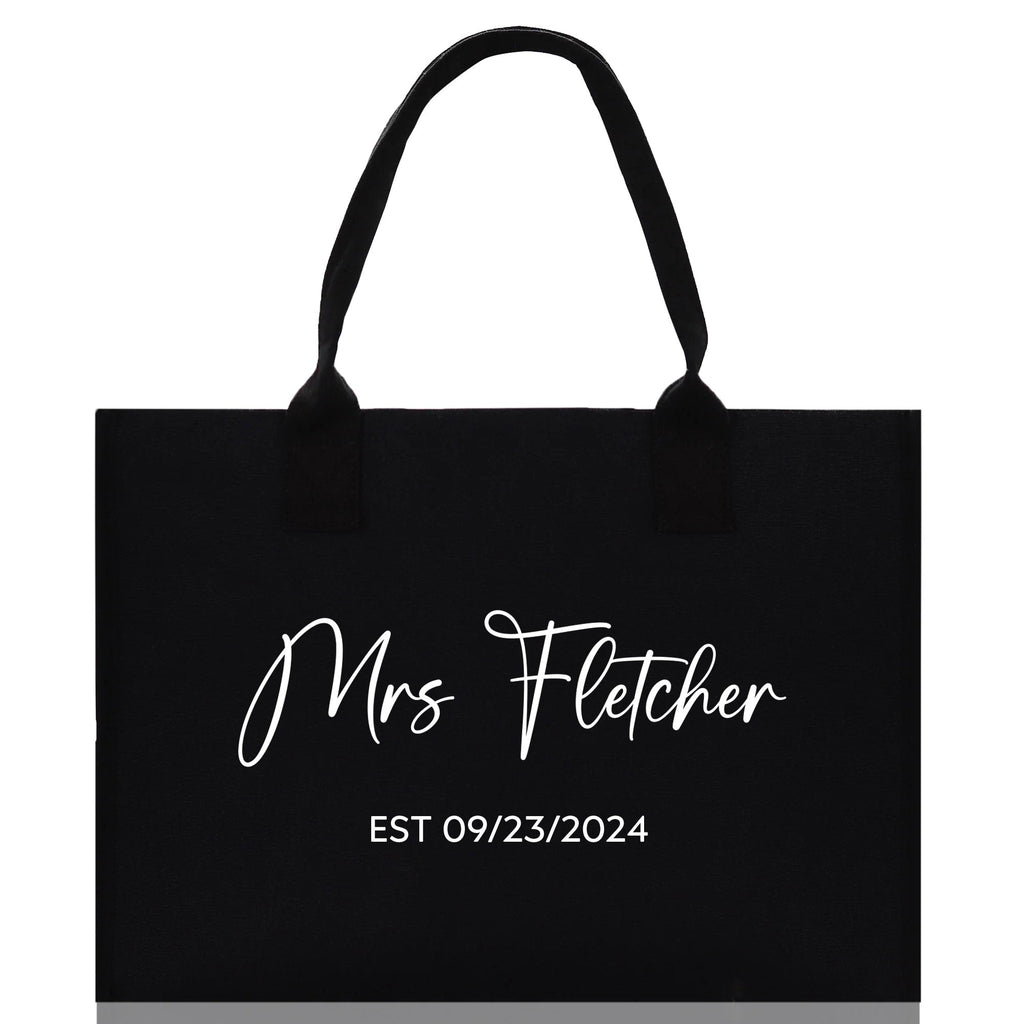 Mrs. Last Name Est Year Tote Bag Personalized Date Wedding Tote Bridal Shower Gift Honeymoon Gift Customized Wedding Gift Bridesmaid Gift
