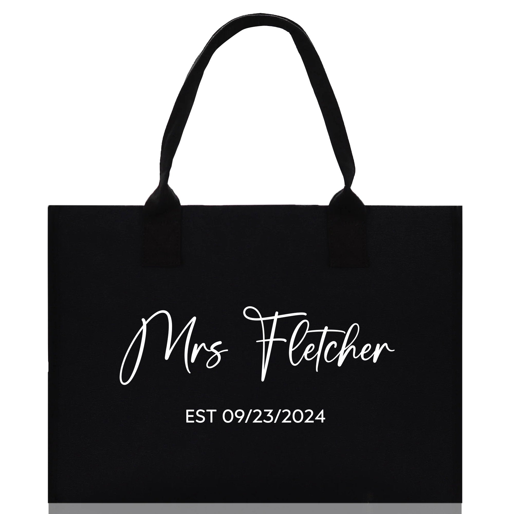 Mrs. Last Name Est Year Tote Bag Personalized Date Wedding Tote Bridal Shower Gift Honeymoon Gift Customized Wedding Gift Bridesmaid Gift