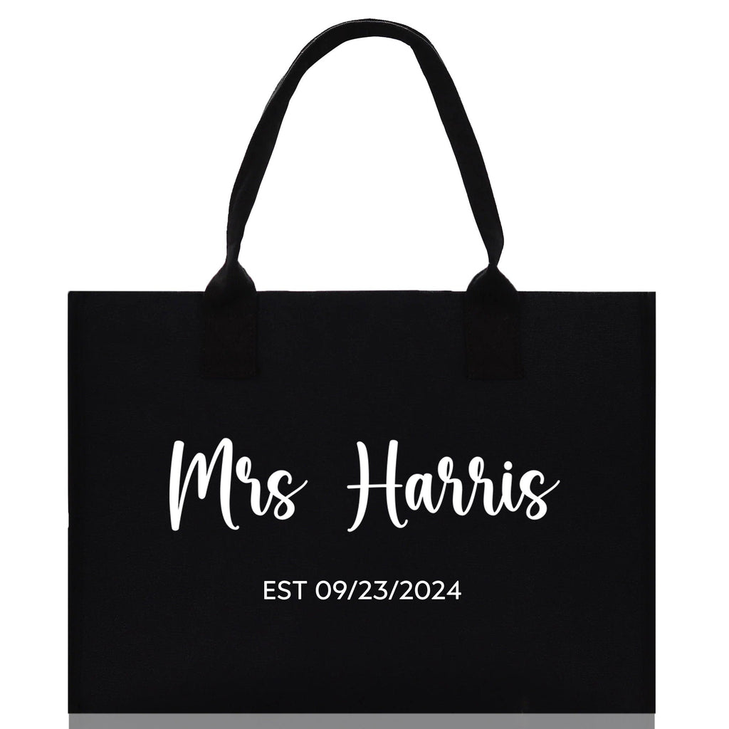 Mrs. Last Name Est Year Tote Bag Personalized Date Wedding Tote Bridal Shower Gift Honeymoon Gift Customized Wedding Gift Bridesmaid Gift