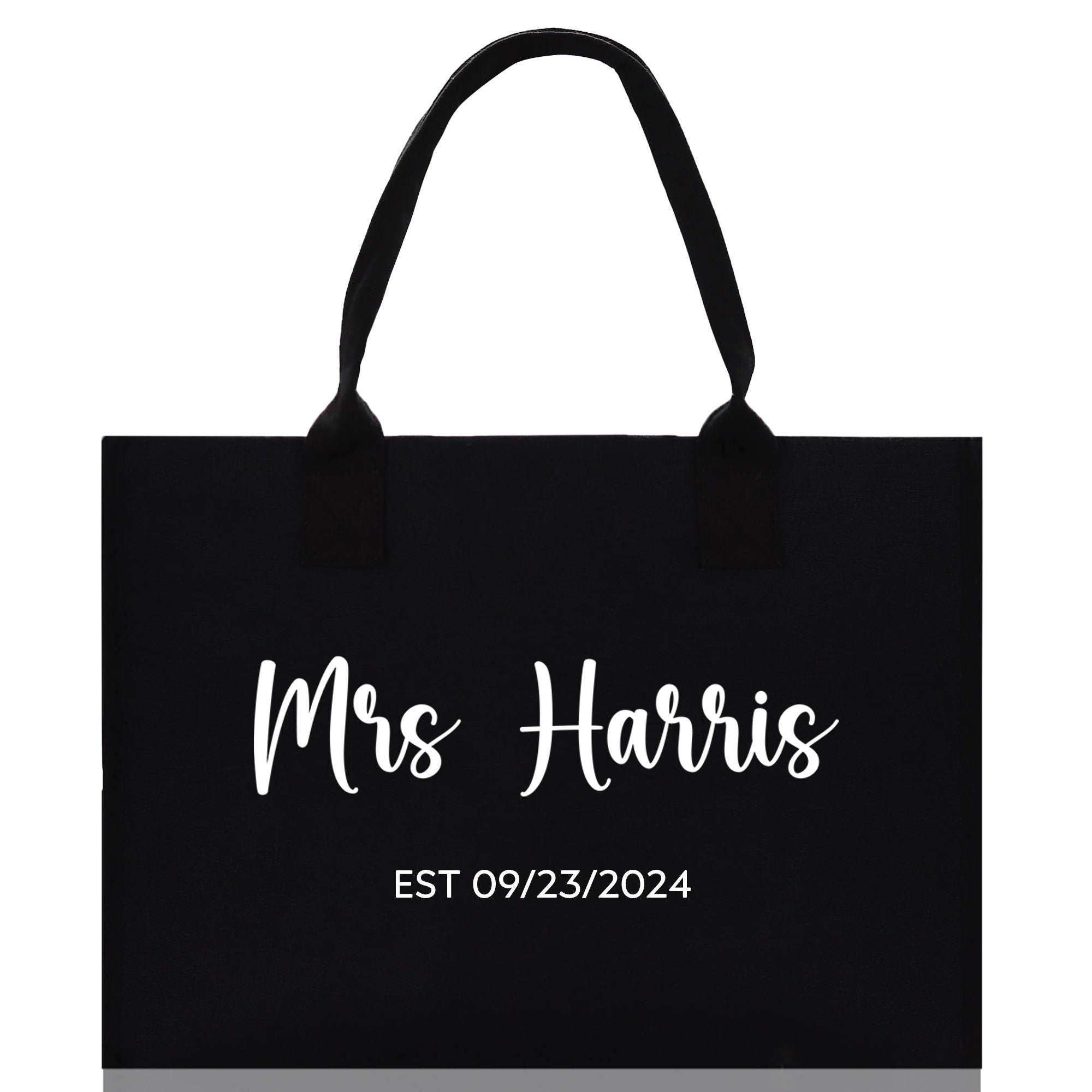 Mrs. Last Name Est Year Tote Bag Personalized Date Wedding Tote Bridal Shower Gift Honeymoon Gift Customized Wedding Gift Bridesmaid Gift