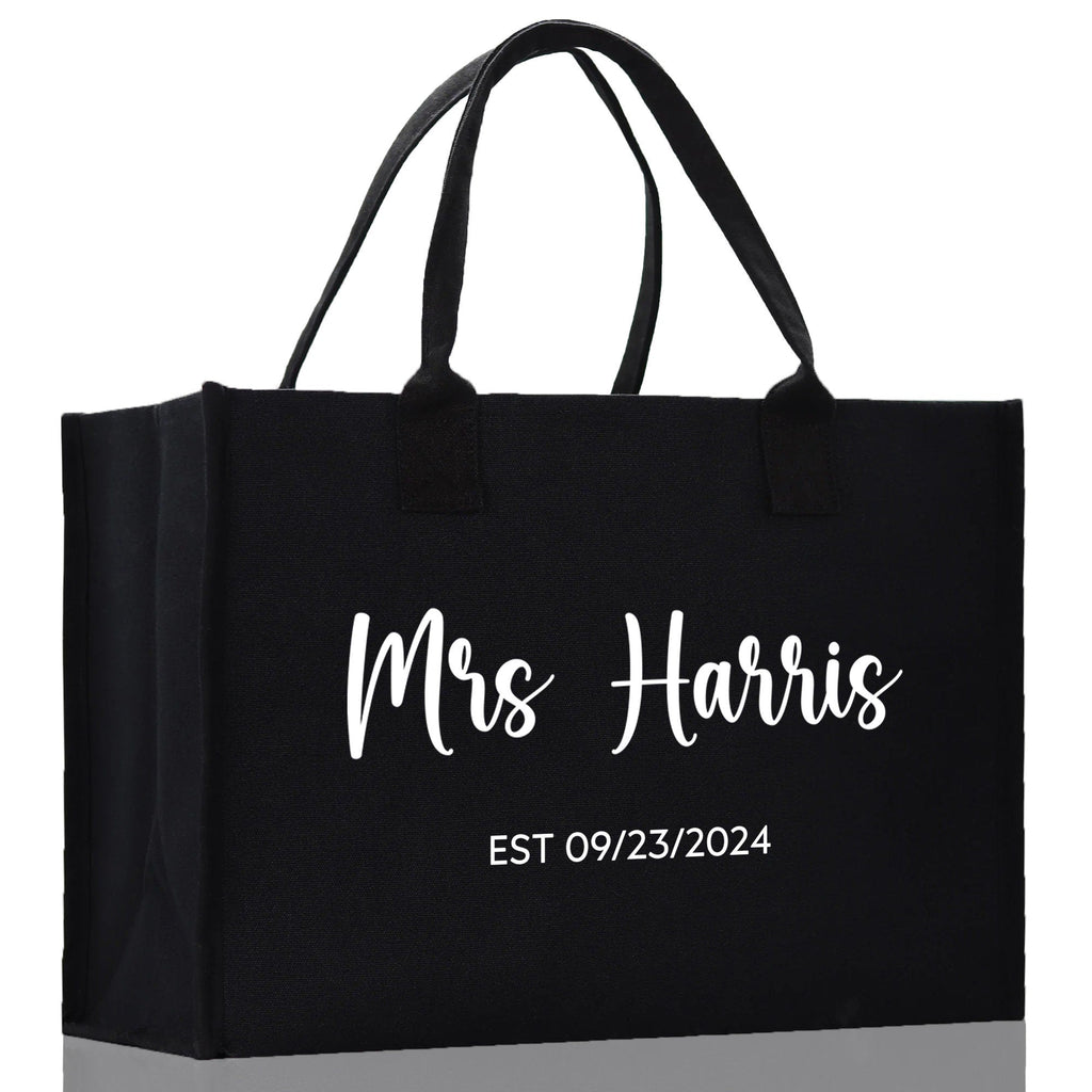 Mrs. Last Name Est Year Tote Bag Personalized Date Wedding Tote Bridal Shower Gift Honeymoon Gift Customized Wedding Gift Bridesmaid Gift