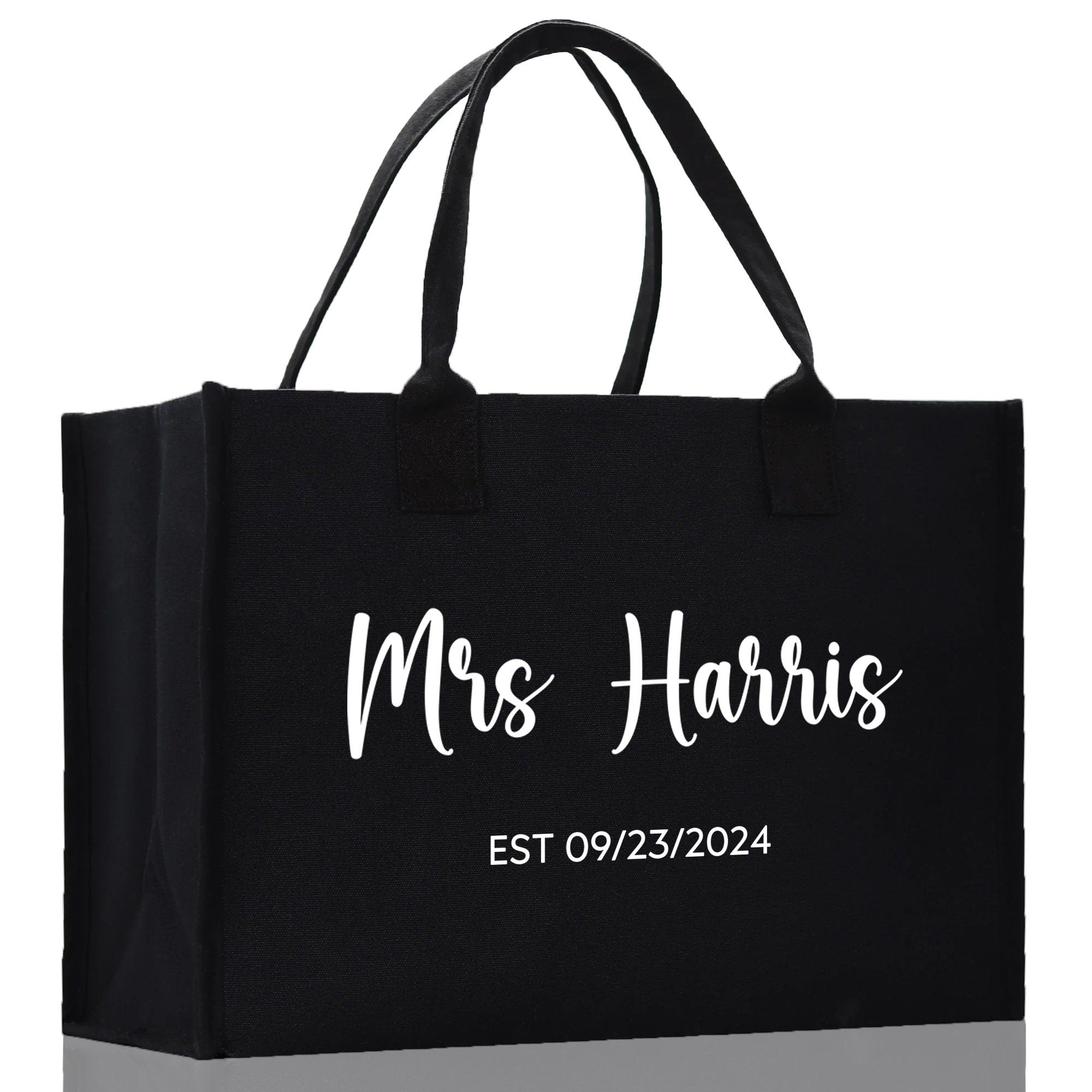 Mrs. Last Name Est Year Tote Bag Personalized Date Wedding Tote Bridal Shower Gift Honeymoon Gift Customized Wedding Gift Bridesmaid Gift