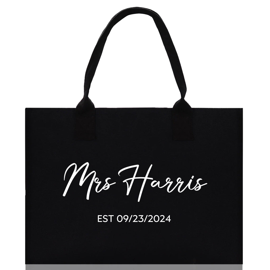 Mrs. Last Name Est Year Tote Bag Personalized Date Wedding Tote Bridal Shower Gift Honeymoon Gift Customized Wedding Gift Bridesmaid Gift