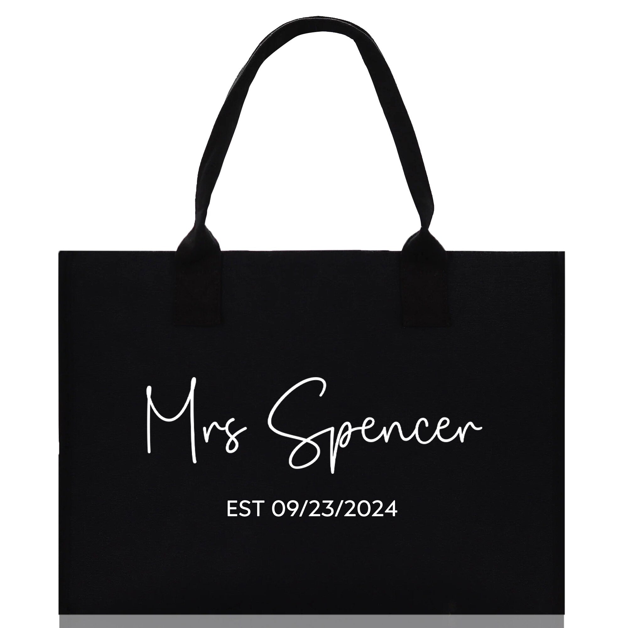 Mrs. Last Name Est Year Tote Bag Personalized Date Wedding Tote Bridal Shower Gift Honeymoon Gift Customized Wedding Gift Bridesmaid Gift