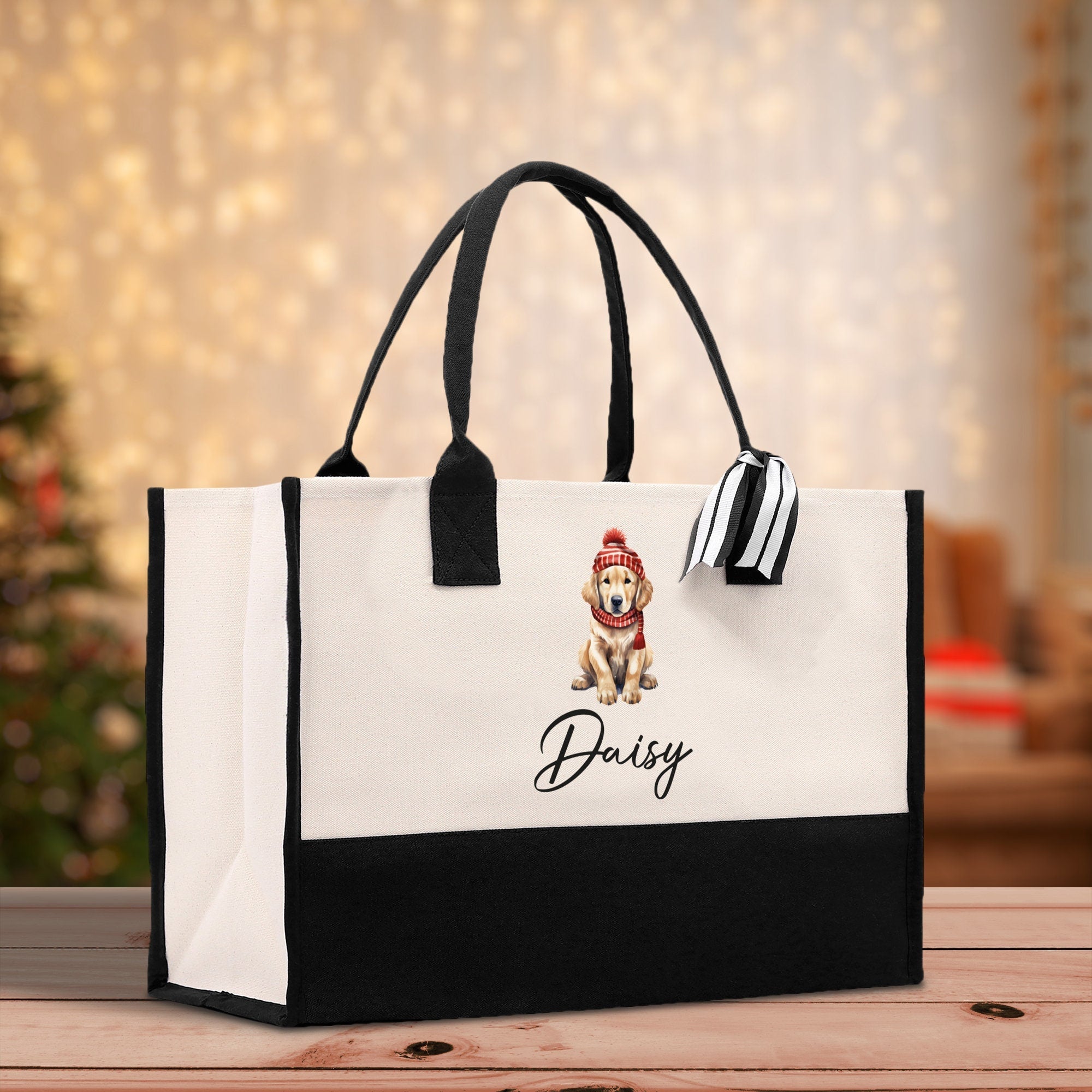 Baby Golden Retriever Custom Name Dog Cotton Canvas Tote Bag Custom Pet Lover Gift Pet Portrait Bag Personalized Pet Owner Gift Tote Bag