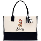 Baby Golden Retriever Custom Name Dog Cotton Canvas Tote Bag Custom Pet Lover Gift Pet Portrait Bag Personalized Pet Owner Gift Tote Bag