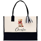 Golden Retriever Custom Name Dog Cotton Canvas Tote Bag Custom Pet Lover Gift Pet Portrait Bag Personalized Pet Owner Gift Tote Bag