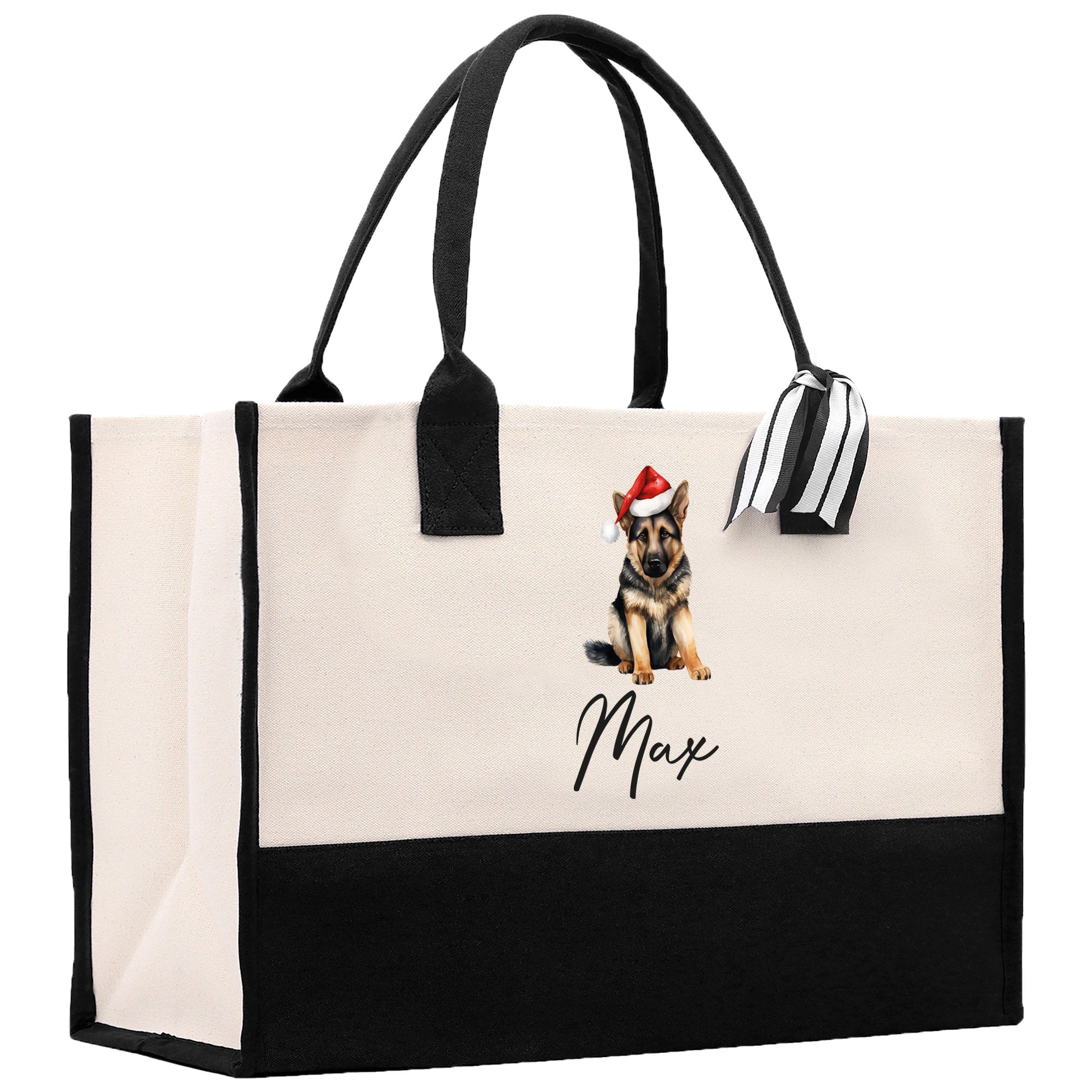 German Shepherd Custom Name Dog Cotton Canvas Tote Bag Custom Pet Lover Gift Pet Portrait Bag Personalized Pet Owner Gift Tote Bag