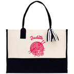 Personalized Knitting Cotton Canvas Tote Bag Custom Grandma Kitting Bag Yarn Custom Crochet Bag Mother's Day Gift Knitting Gift