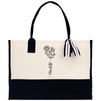 Personalized Kids and Grandkids Name Cotton Canvas Tote Bag Custom Flower Tote Bag Gift for Mom Gift for Grandma Birth Month Grandkids Name