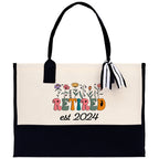 Retirement Cotton Canvas Tote Bag Retire Bag Retirement Party Bag Retired Woman Gift Grandma Gift Est 2024 Retirement Funny Bag