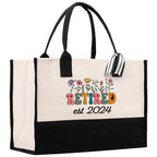 Retirement Cotton Canvas Tote Bag Retire Bag Retirement Party Bag Retired Woman Gift Grandma Gift Est 2024 Retirement Funny Bag
