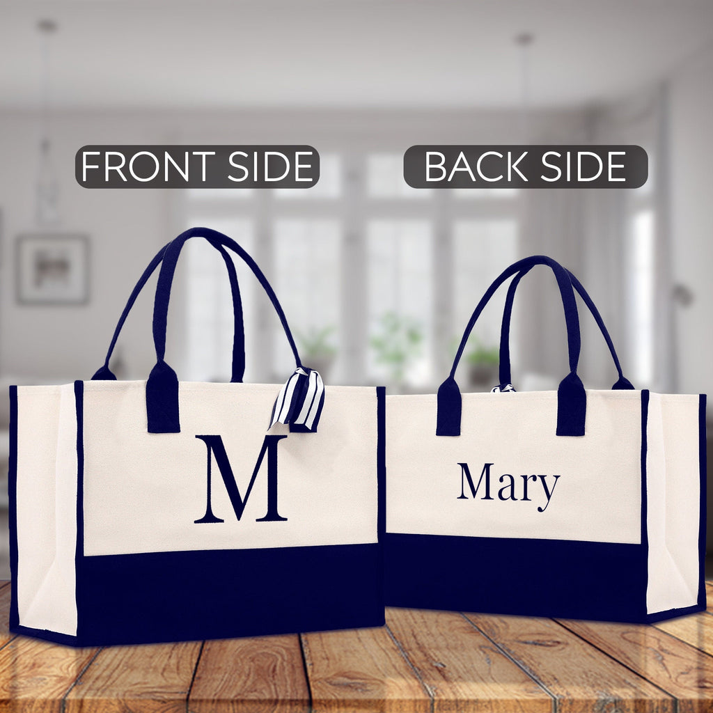 Monogram and Personalized Name Cotton Canvas Tote Bag Initial Tote Bag Letter Tote Bag Birthday Gift Bag Beach Bag Custom Monogrammed Bag
