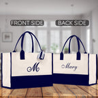 Monogram and Personalized Name Cotton Canvas Tote Bag Initial Tote Bag Letter Tote Bag Birthday Gift Bag Beach Bag Custom Monogrammed Bag