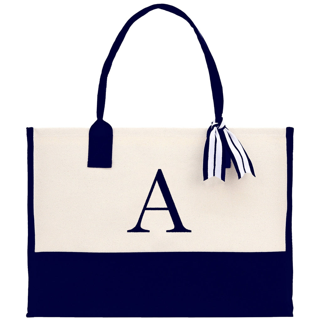 Monogram and Personalized Name Cotton Canvas Tote Bag Initial Tote Bag Letter Tote Bag Birthday Gift Bag Beach Bag Custom Monogrammed Bag