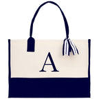 Monogram and Personalized Name Cotton Canvas Tote Bag Initial Tote Bag Letter Tote Bag Birthday Gift Bag Beach Bag Custom Monogrammed Bag