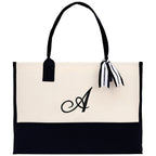 Monogram and Personalized Name Cotton Canvas Tote Bag Initial Tote Bag Letter Tote Bag Birthday Gift Bag Beach Bag Custom Monogrammed Bag